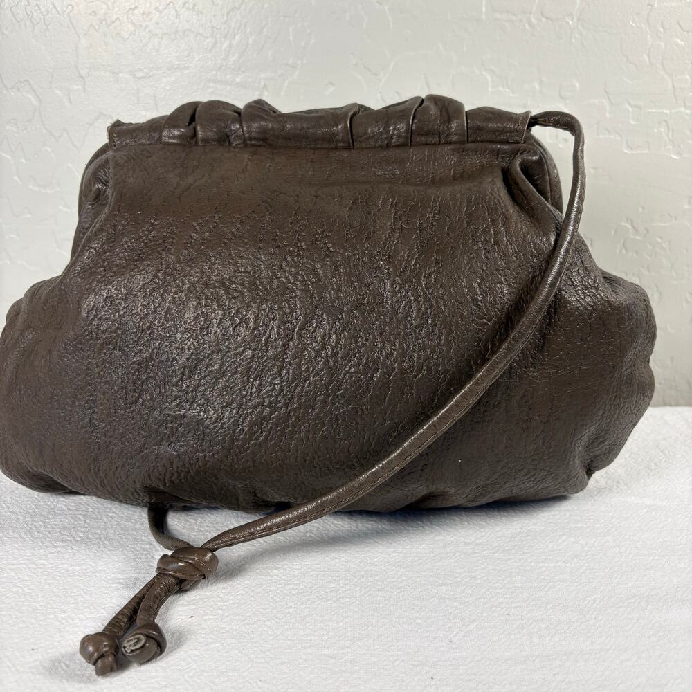 Vintage 1980s Marco Avane Brown Leather Sculptural Frame Shoulder Bag Minimalist - Picture 4 of 11
